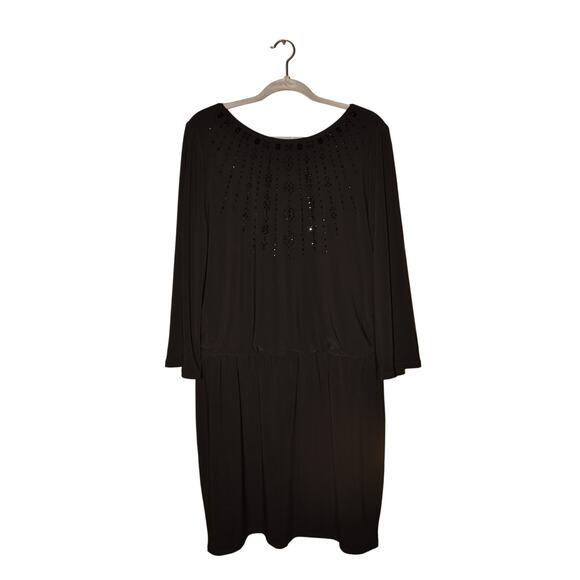 WHITE HOUSE BLACK MARKET NEW $120 Rhinestone 3/4 Sleeve Drop Waist Dress XL‎ - Picture 1 of 3